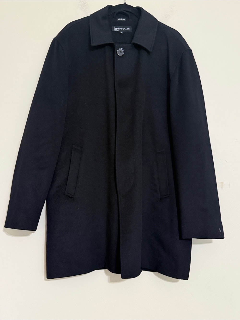 Bacharach Black Single-Button Trench Coat Mens L wool cashmere luxury soft comfy